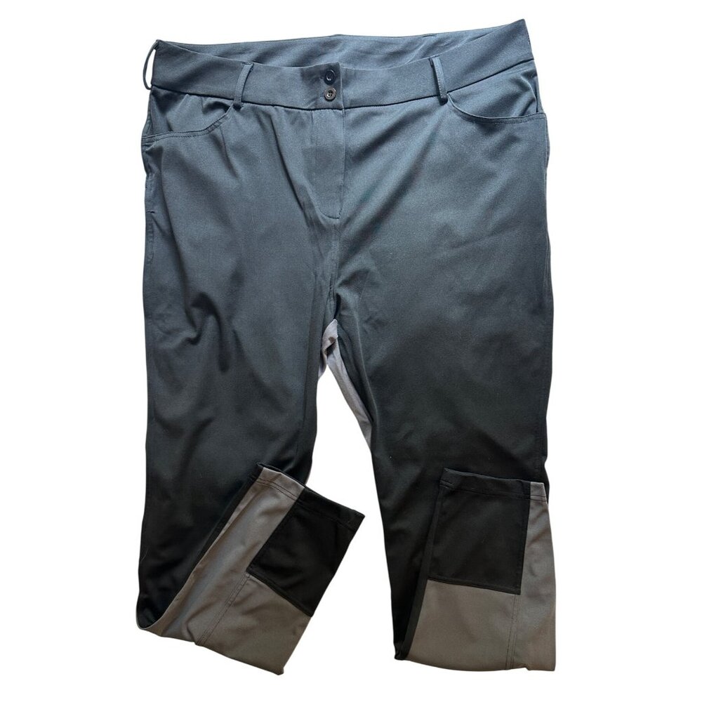 Durable Two-Tone Womans 4XL Yoga Pants Reinforced Knees Two-Button Closure Black